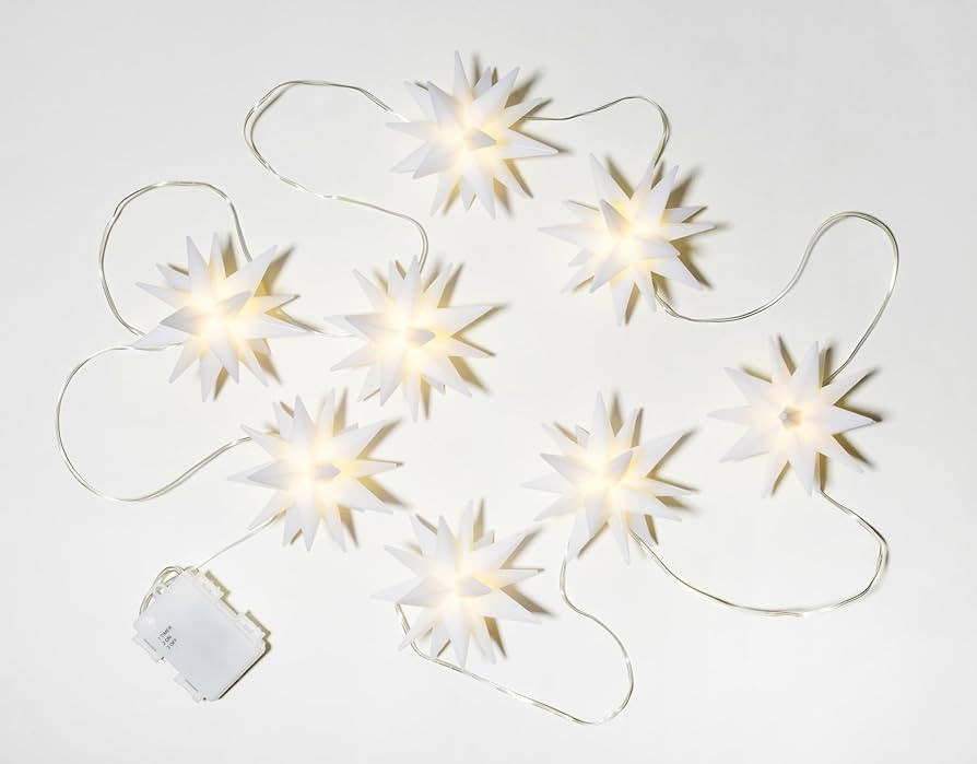 Elf Logic Set of Eight 4" LED Mini Moravian Star String Lights. Hanging Outdoor Christmas Lights,... | Amazon (US)
