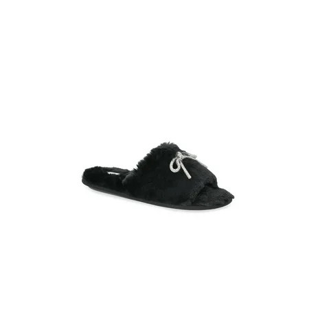 Joyspun Women's Slide Slippers with Rhinestone Bow | Walmart (US)
