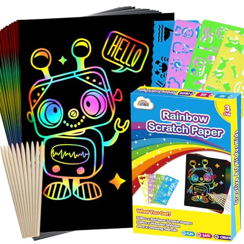 ZMLM 100Pcs Rainbow Scratch Paper Art Gifts, Arts and Crafts for Kids Toys | Amazon (US)