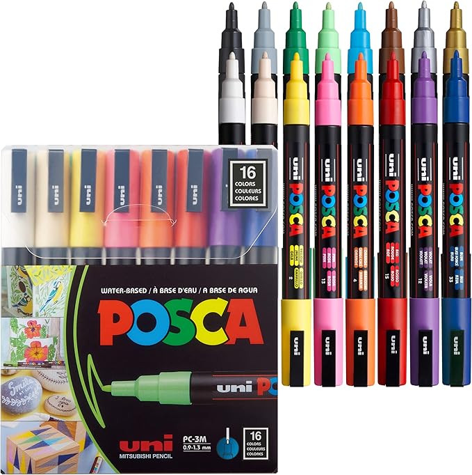 uni POSCA PC-3M Water-Based Paint Markers, Reversible Fine Tip (0.9-1.3mm), Assorted Colors, 16 P... | Amazon (US)
