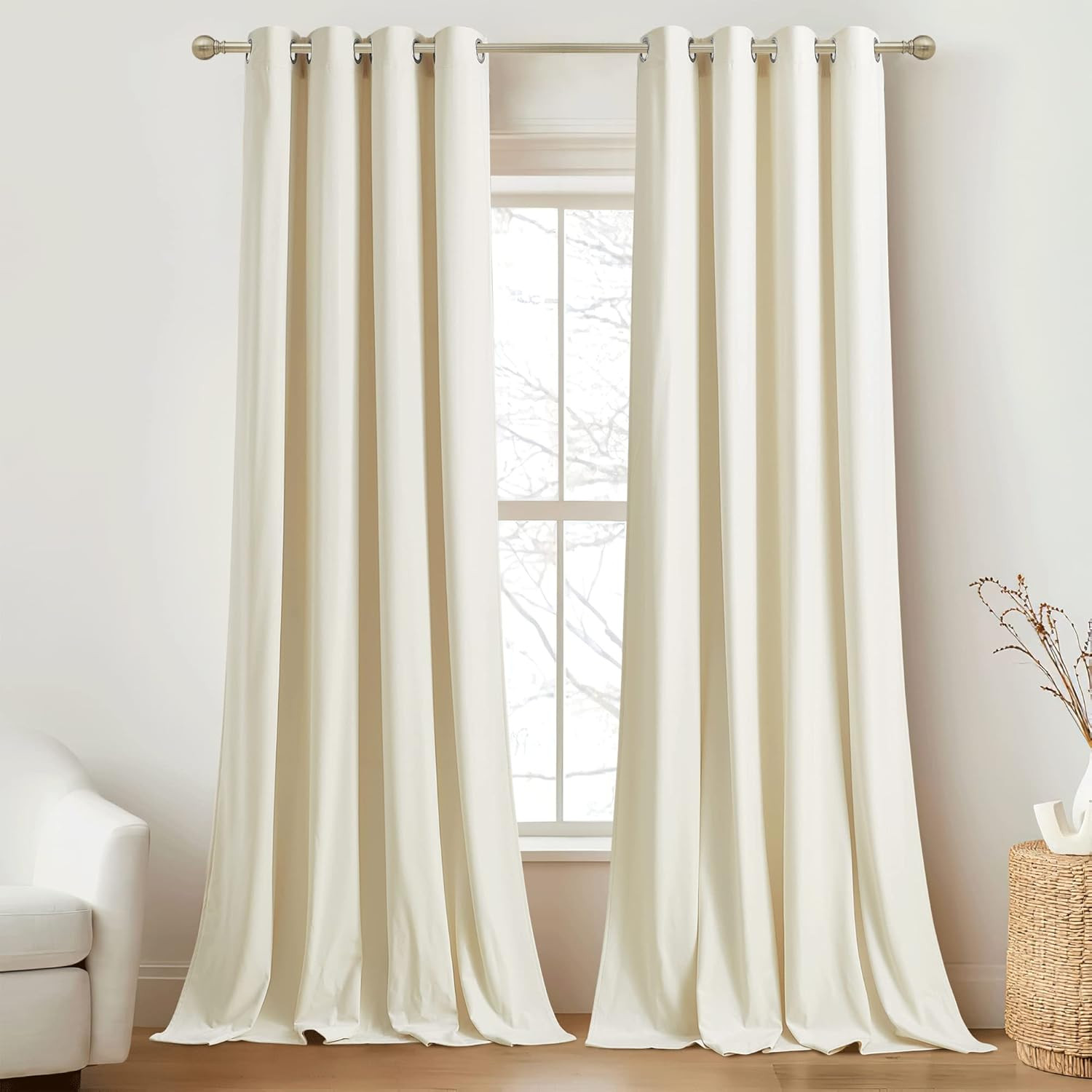 RYB HOME White Velvet Curtains 108 inches, Room Darkening Opaque Plush Velvet Drapes Thermal Insu... | Amazon (US)