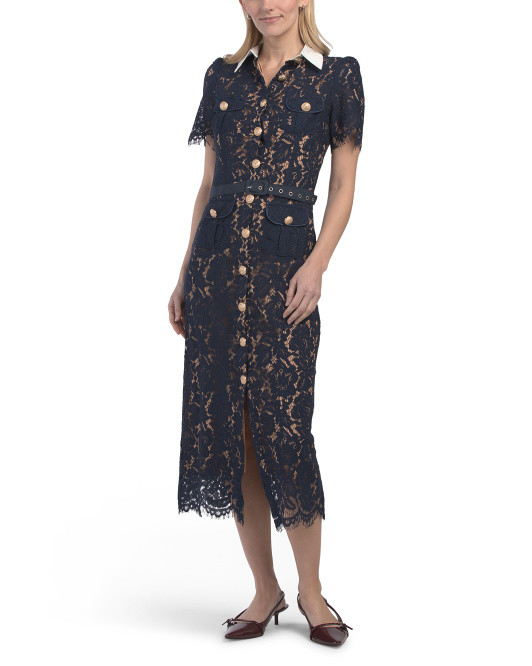 Short Sleeve Color Block Collar Lace Dress | TJ Maxx