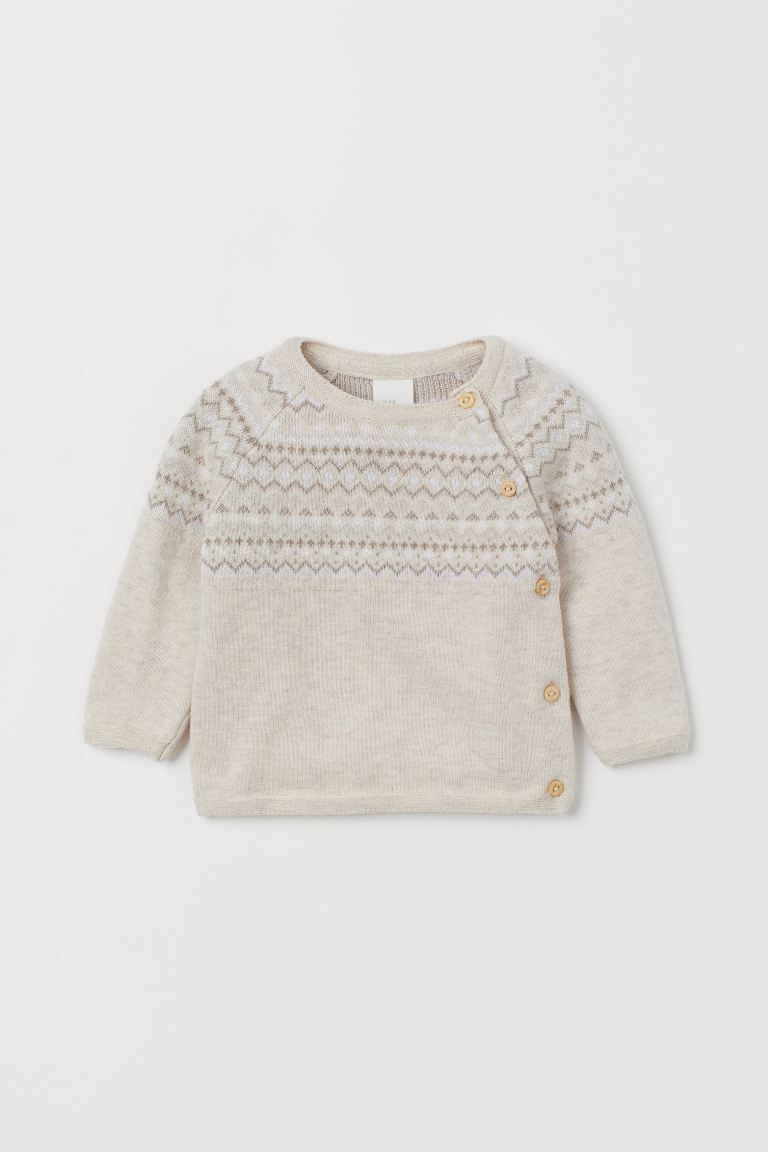 Jacquard-knit cardigan in soft organic cotton with diagonal buttons at front and long raglan slee... | H&M (US + CA)