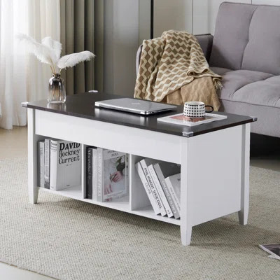39.96in Adjustable Solid Wood Leg Double-Layer White Frame, Light Brown Panel With Wood Grain Finish, Rectangular P2 Board Coffee Table | Wayfair North America
