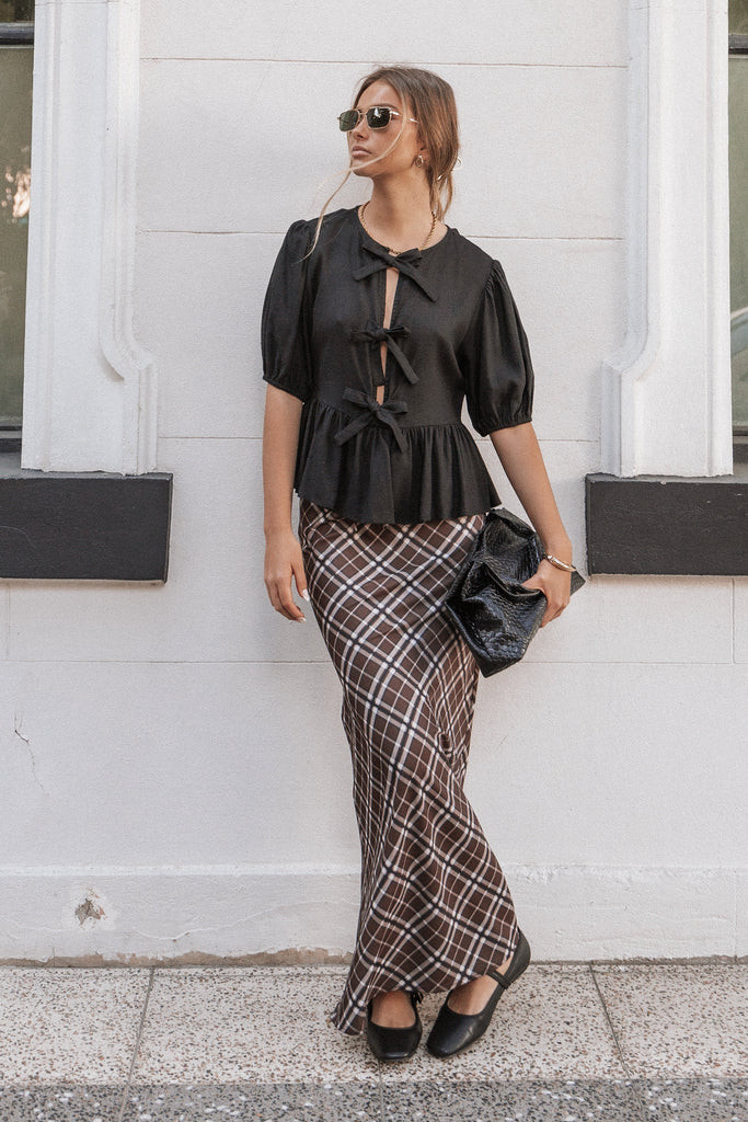 Sandra Midi Skirt - Brown Check | Petal & Pup (US)