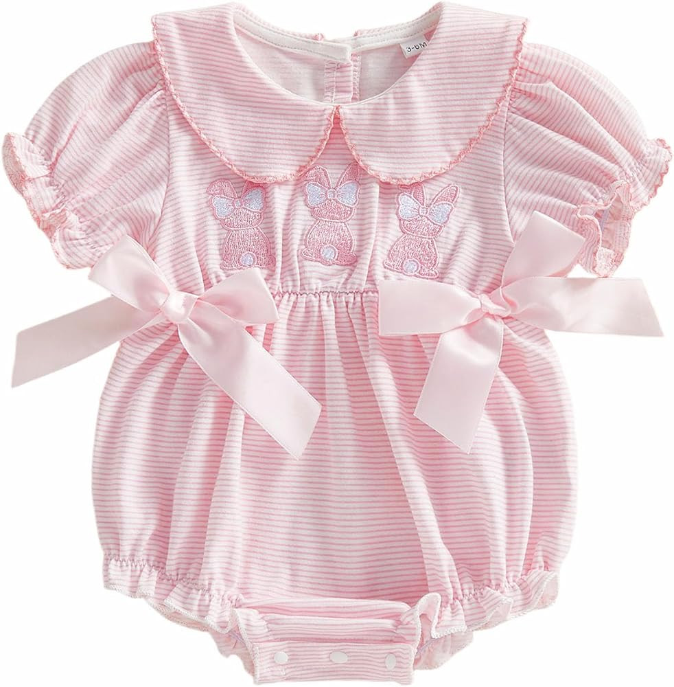 Adobabirl Baby Girl 4th of July Outfit Flag Firework Bubble Romper Short Sleeve Plaid Bodysuit Fo... | Amazon (US)