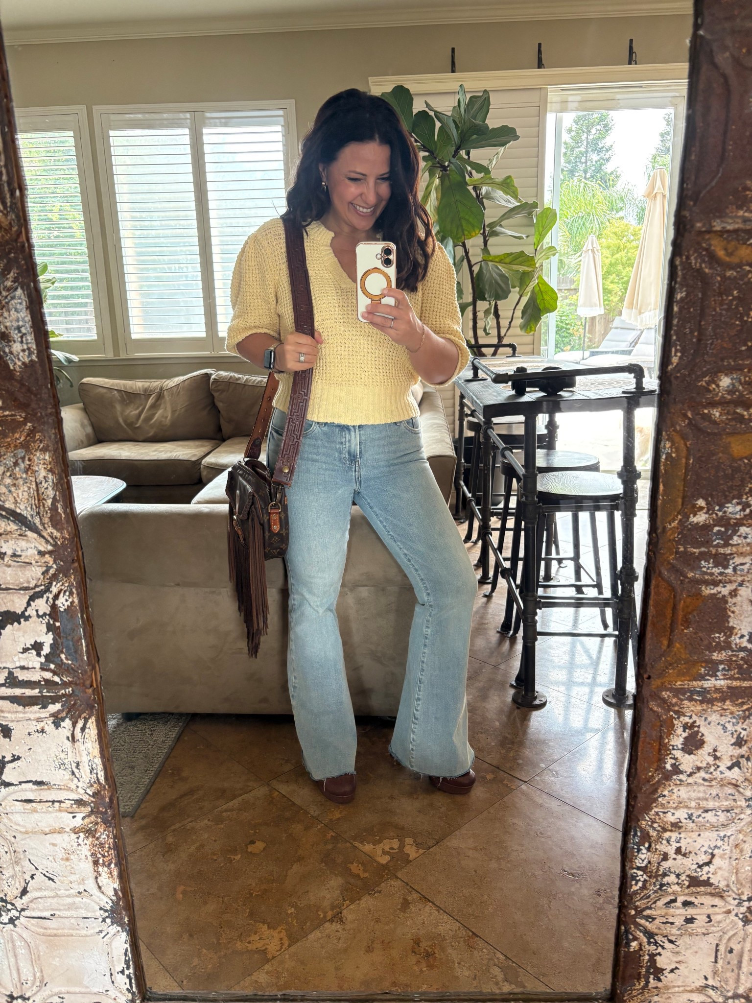 Petite friendly flare jeans, butter yellow sweater. Spring outfit petite style over 40 day date ootd

#LTKOver40 #LTKStyleTip #LTKPetite