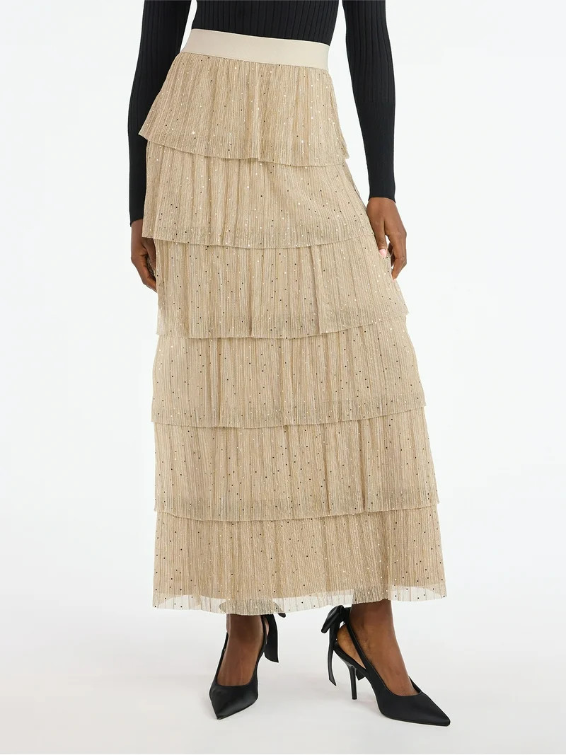 Scoop Women's and Women's Plus Glitter Ruffle Maxi Skirt, Sizes XS-4X | Walmart (US)