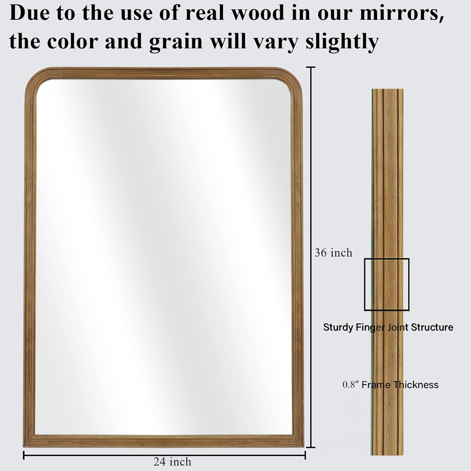 WallBeyond Wood Frame Bathroom Mirror 24" x 36" Wooden Arched Wall Mirror Farmhouse Style Bathroo... | Amazon (US)