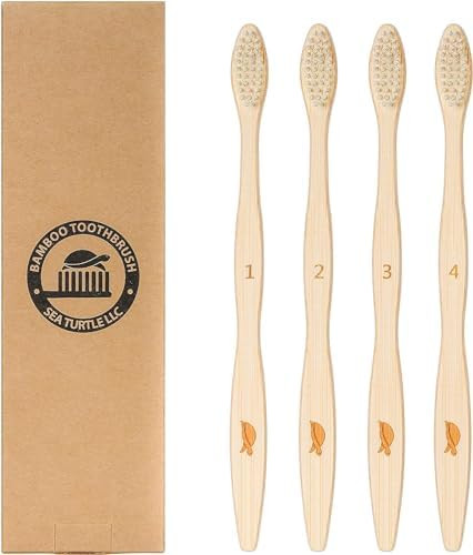 Sea Turtle Plant-Based Bristles, Bamboo Toothbrushes, Soft Natural Toothbrush for Adults (4 Pack) | Amazon (US)
