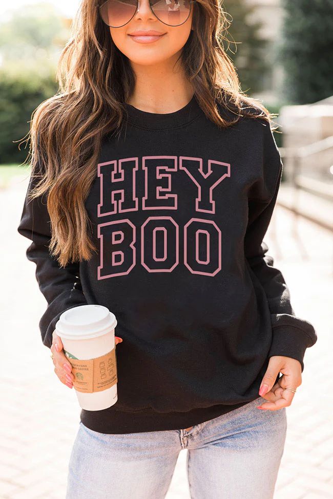 Hey Boo Mauve Varsity Black Graphic Sweatshirt | Pink Lily