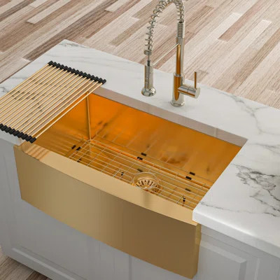 Gold 30" Kitchen Sink, 16G Stainless Steel, Repellent, Silent Operation Sink Gold, Heavy-Duty 16G, Easy Drain, Condensation Prevention | Wayfair North America