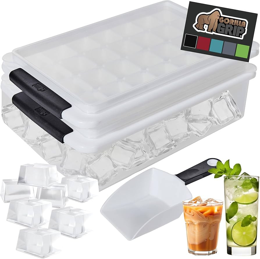 GORILLA GRIP Stackable Ice Cube Tray and Bucket Set for Freezer, Includes 2 Trays with Lid and Sc... | Amazon (US)