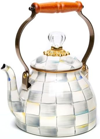 MACKENZIE-CHILDS Enamel Tea Kettle, Stylish Tea Kettle for Stovetop, Grey-and-White Sterling Chec... | Amazon (US)