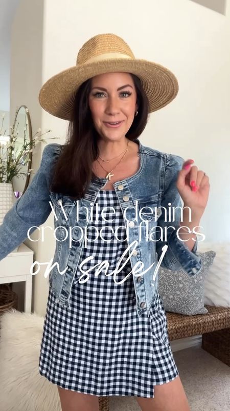 Old Navy white denim cropped flares on sale for $39. Make sure you go down as size I am wearing a two regular I own the other two washes and originally ordered them in my regular size and they were way too big. I had to re-order a size down and they fit perfect. 

#LTKSaleAlert #LTKSeasonal #LTKFindsUnder50