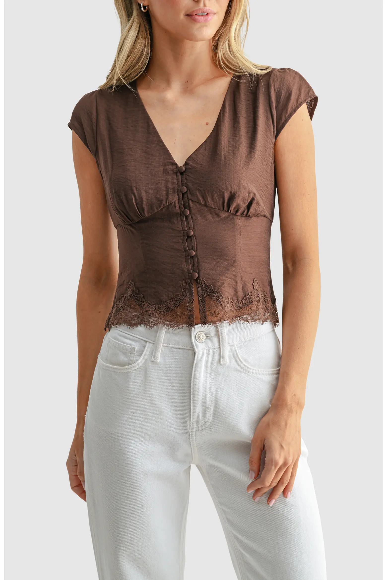 All in Favor Lace Hem Cap Sleeve Top (Women) | Nordstrom | Nordstrom