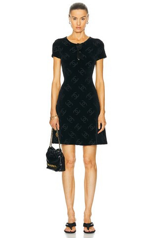 Chanel Velour CC Dress in Black | FWRD 