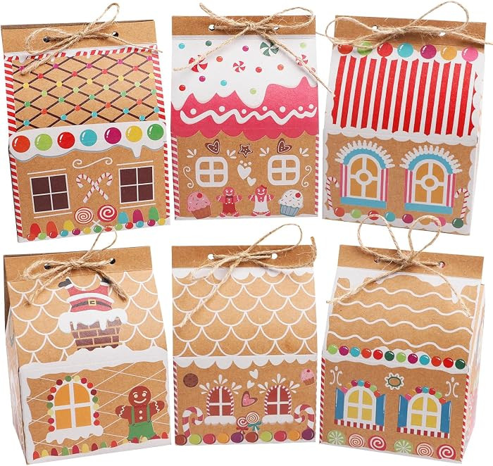 CCINEE 24pcs Christmas Cookie Boxes,Xmas Kraft Paper Candy Goodie Boxes Gingerbread House Treat G... | Amazon (CA)