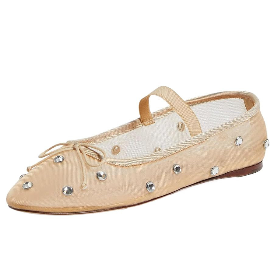 JORISTIMO Crystal Mesh Ballet Flats Stretch Band Snip Toe Ballerinas Flats Mary Jane | Amazon (US)