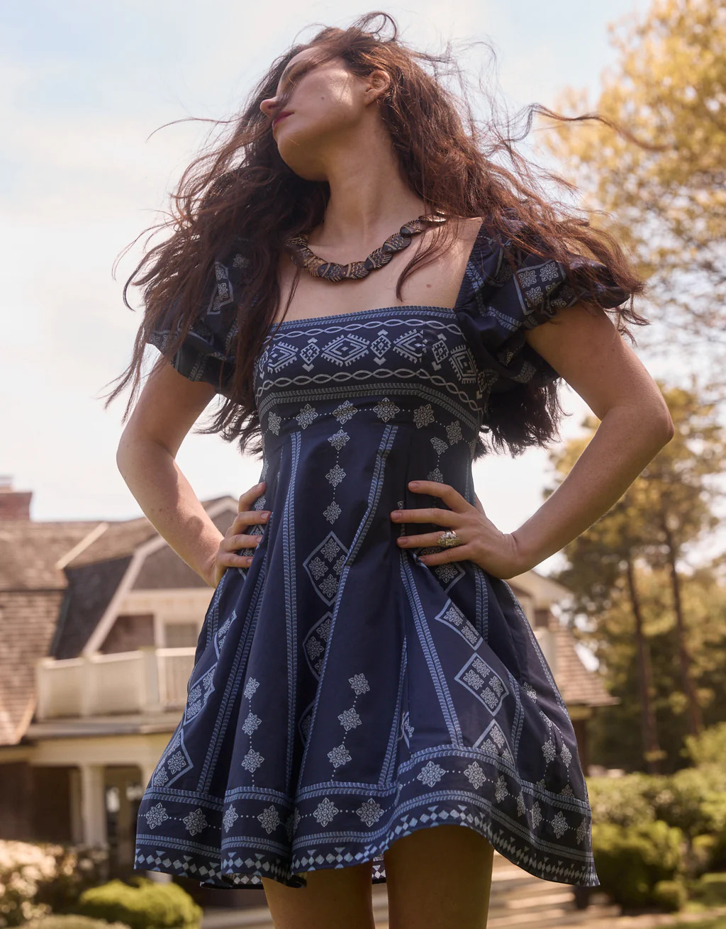 The Matilda Mini Dress - Navy Diamond Batik | Hill House Home US