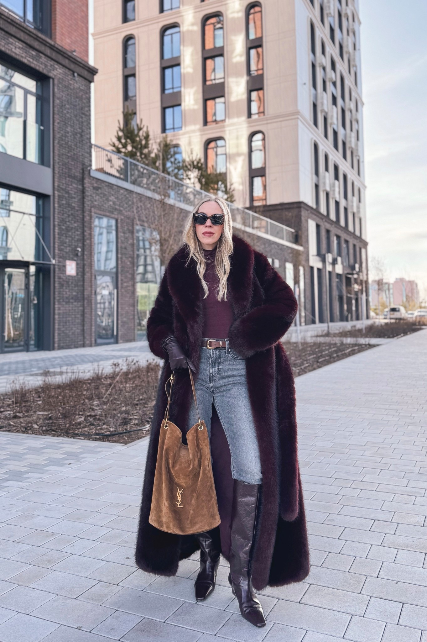 Burgundy shearling coat, faux fur coat, Levi’s gray slim leg jeans, skinny jeans with tall boots outfit, burgundy boots, suede Saint Laurent bucket bag

#LTKSeasonal #LTKOver40 #LTKFindsUnder100