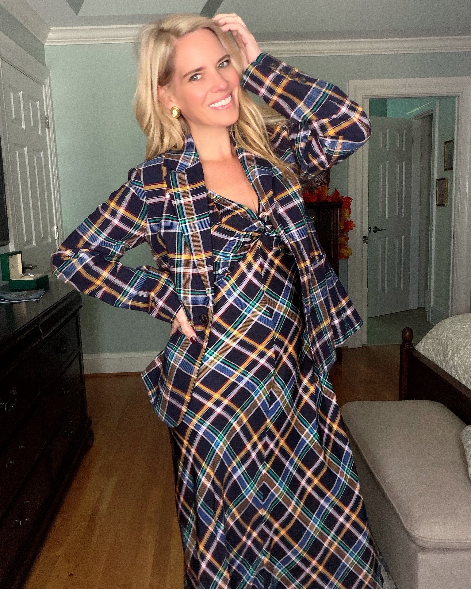 🍂 Fall Plaid, But Make It Chic

This plaid set is giving classic fall style with a fun, feminine twist! 🍁🤎 The twist-front plaid midi dress is such a flattering statement piece, and I love how easily it layers with the matching plaid blazer for a polished, pulled-together look. ✨

Paired with tall brown boots, this outfit feels perfect for fall dinners, football weekends, date nights, or holiday gatherings. 🤎👢 The rich navy, green, burgundy, and camel plaid makes it so easy to accessorize, too!

A classic plaid dress + matching blazer is definitely a fall wardrobe combo I’ll be wearing on repeat. 🍂✨

Plaid midi dress, fall plaid outfit, women’s fall fashion, fall dresses, plaid blazer, matching blazer set, preppy fall style, classic fall outfit, elevated fall fashion, fall transition outfit, women over 40 fashion, southern style, preppy style, fall date night outfit, football weekend outfit, brown knee high boots, navy plaid dress

#LTKOver40 #LTKWorkwear #LTKSeasonal