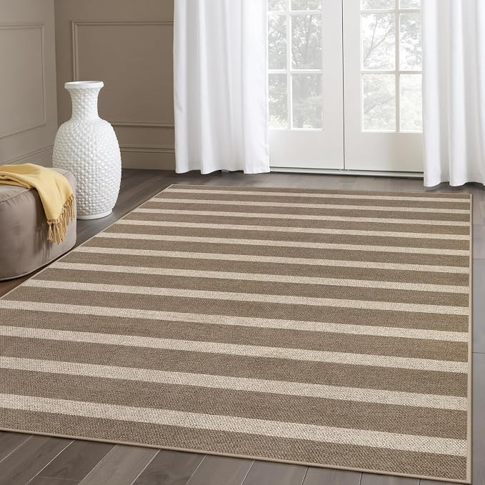 Lahome Striped Easy Jute Rug, 5x7 Dining Room Office Rug Washable Outdoor Patio Rug, Farmhouse Ne... | Amazon (US)