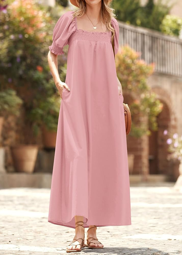 KIRUNDO Women Summer Maxi Dress Puff Sleeve Long Dresses | Amazon (US)