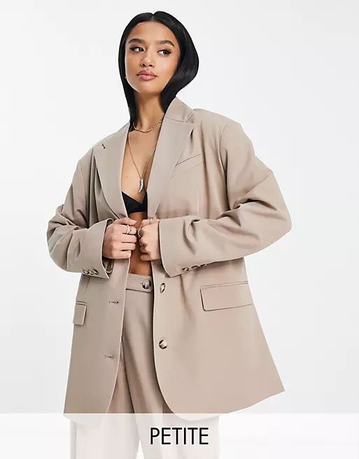 Topshop Petite fashion mensy blazer in taupe - part of a set | ASOS (Global)