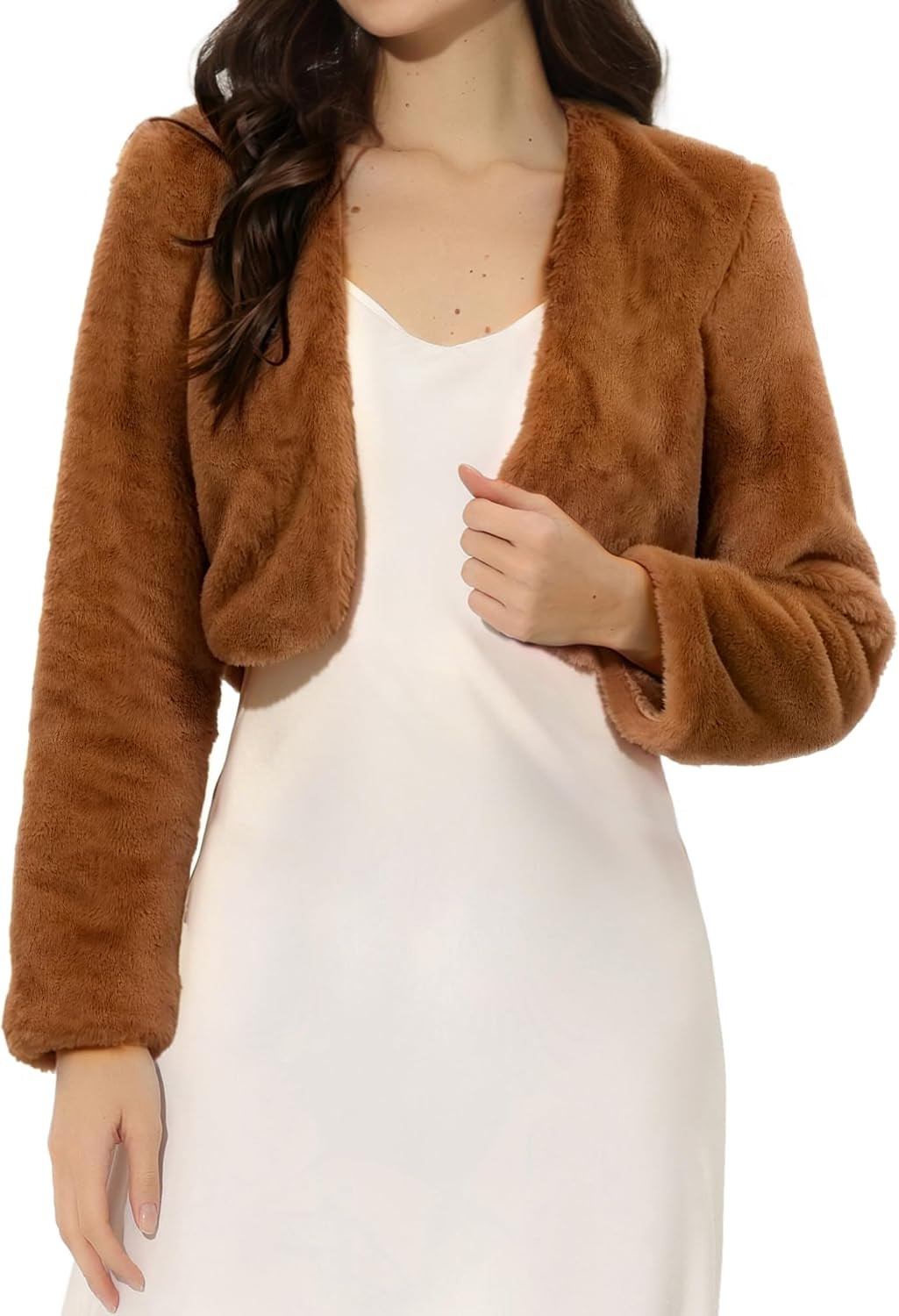 Allegra K Women's Fur Jacket Cropped Wedding Bolero Gown Faux Fur Shrug | Amazon (US)