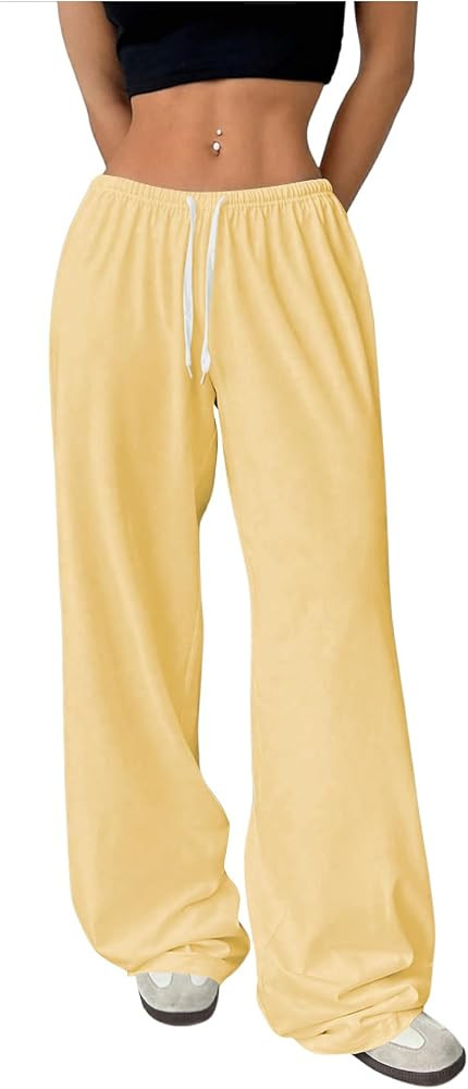 Women's Drawstring Waist Straight Streetwear Long Wide Leg Pants Casual Loose Baggy Workout Long ... | Amazon (US)