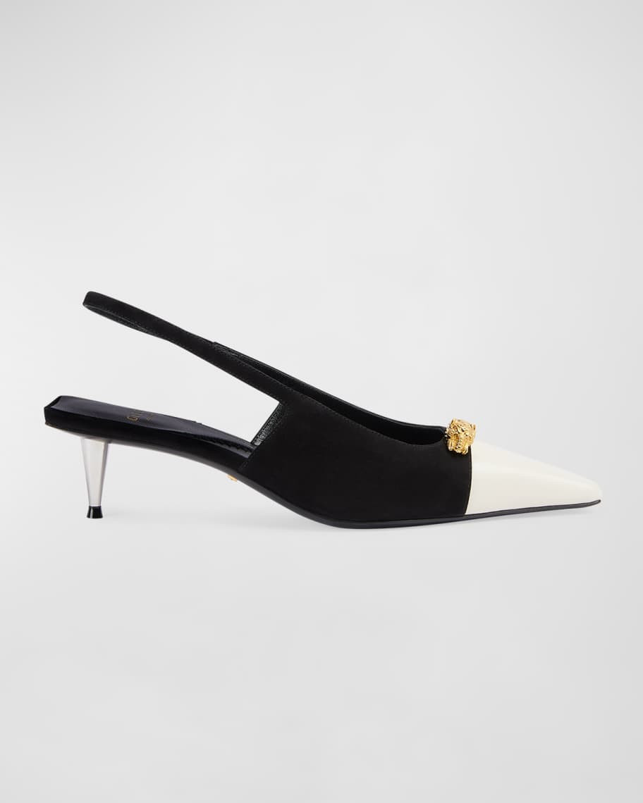 Gucci Mona Bicolor Kitten-Heel Slingback Pumps | Neiman Marcus