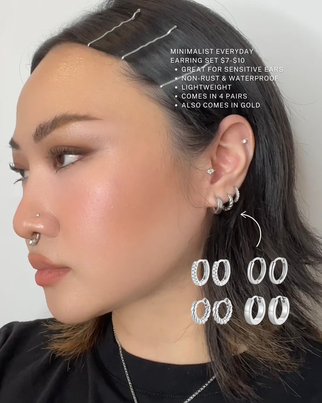 $7-$10! I wanted a simple set of earrings to wear everyday that were minimalist hoops, and most importantly - non-rusting and waterproof without spending too much. These are perfect. They're lightweight and do it's job of looking cute. The material is not too flimsy and they stay in place. These are also great because it comes in 4 pairs of earrings. No need to search for individual pairs, this comes in a total set. #minimalistearrings #hoopearrings #huggieearrings #amazonfinds #amazonjewelry #everydayearrings #everydayjewelry   

 #LTKSaleAlert #LTKFindsUnder50 #LTKBeauty