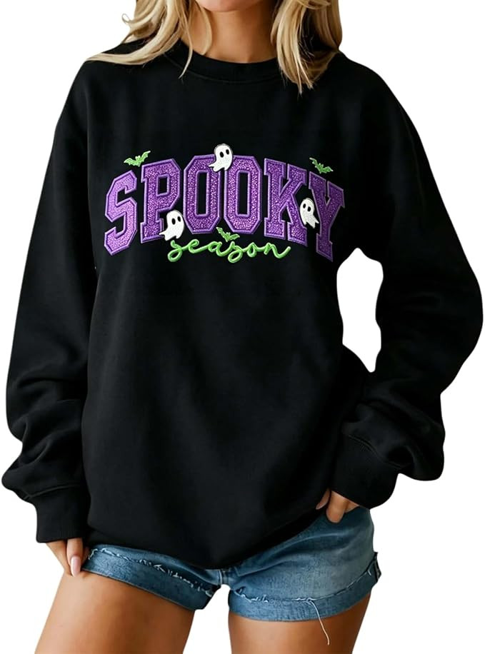 Halloween Sweatshirts for Women Spooky Season Ghost Sweatshirt Pullover | Amazon (US)