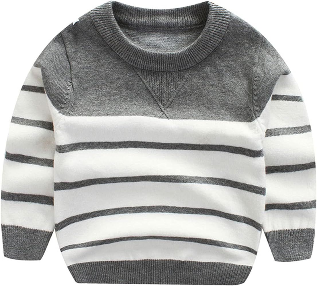 Peecabe Kids Boys Cable Knit Sweater Long Sleeve Round Collar Striped Sweatshirt Baby Cotton Pullove | Amazon (US)