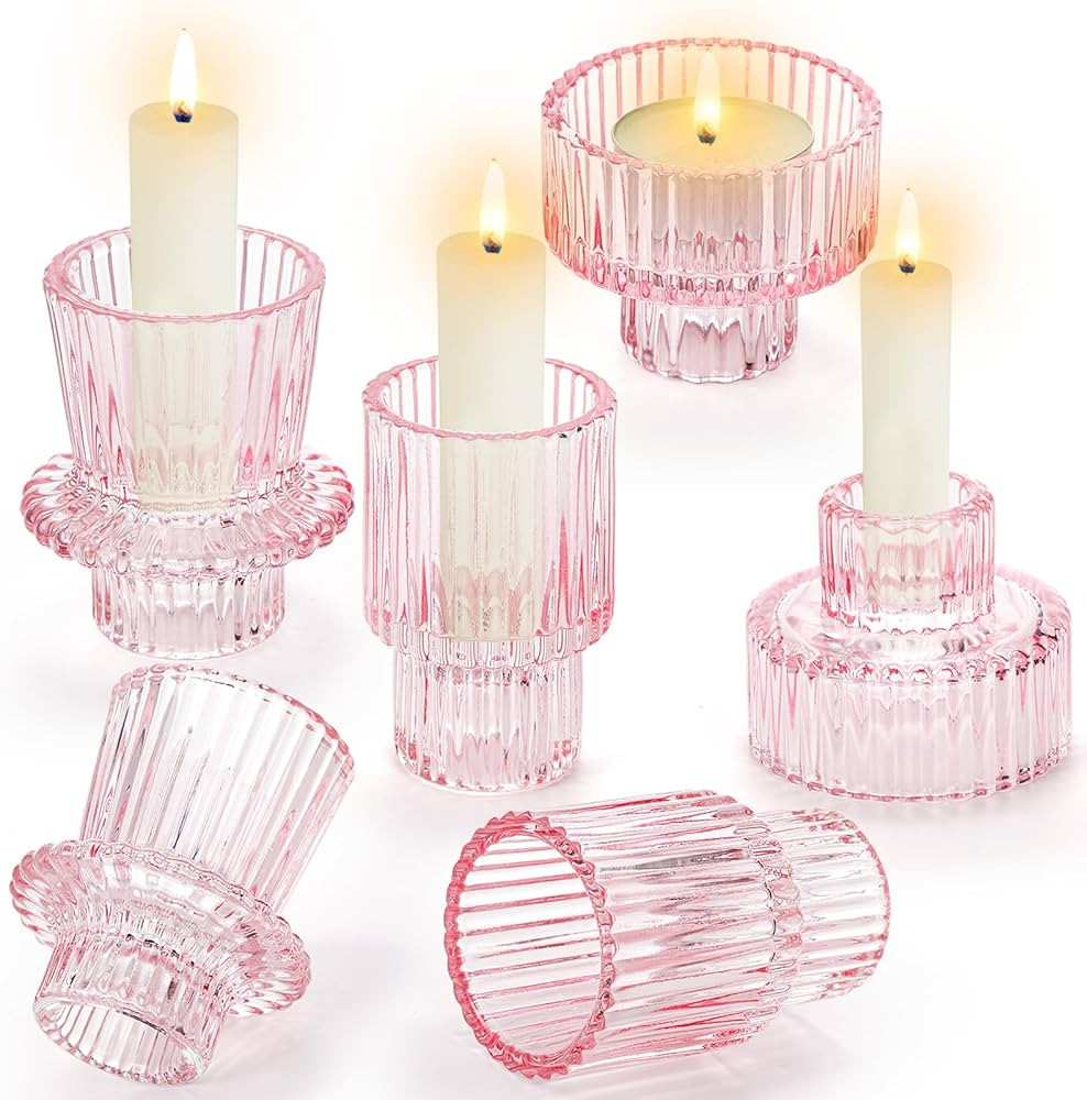 Yopay 6 Pack Glass Candle Holders Pink, Decorative Tealight Holder for Taper Candle, Versatile Th... | Amazon (CA)