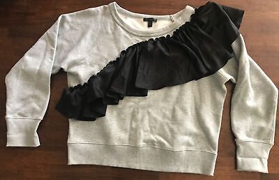 J. Crew Women's Size L Gray and Black Ruffle Pullover Cropped Sweatshirt Large | eBay US
