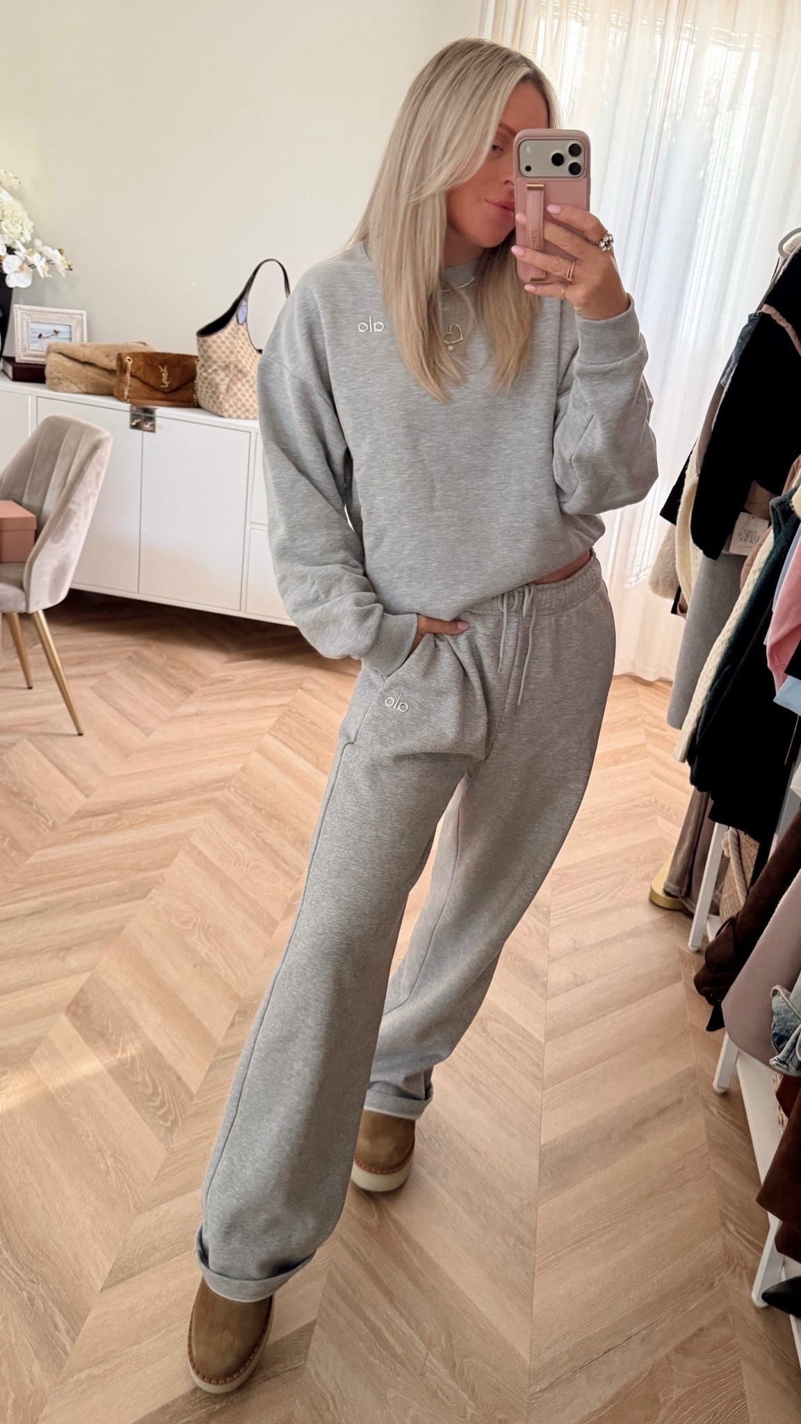 Another day another sweat suit! Ok but this one is team colors! Yes gray … IYKYK! 🩶

Lounge set. Alo. Gray. Sweatpants. Clogs. Sherpa. 

#LTKSeasonal #LTKootd