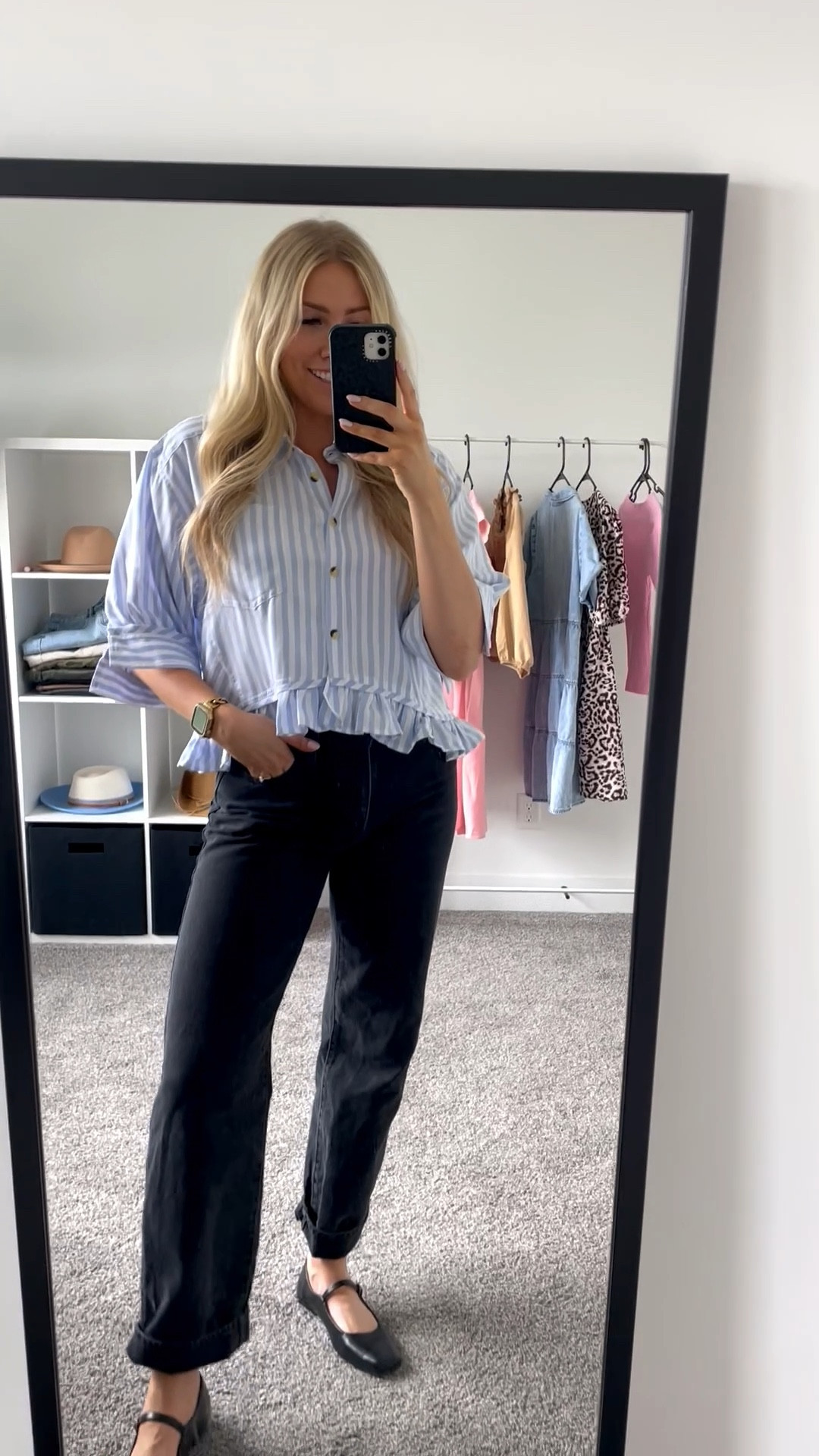 teacher outfit idea!
striped button up top: wearing usual M
black jeans: sizing chart accurate
black flats: size up half 

| teacher outfit | teacher fashion | amazon fashion | teacher shirt | work outfit 



#LTKSeasonal #LTKWorkwear #LTKFindsUnder100