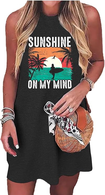 Summer Sundress for Women Graphic Mini Tank Dress Sleeveless Beach Dresses Short Casual Sun Dress... | Amazon (US)