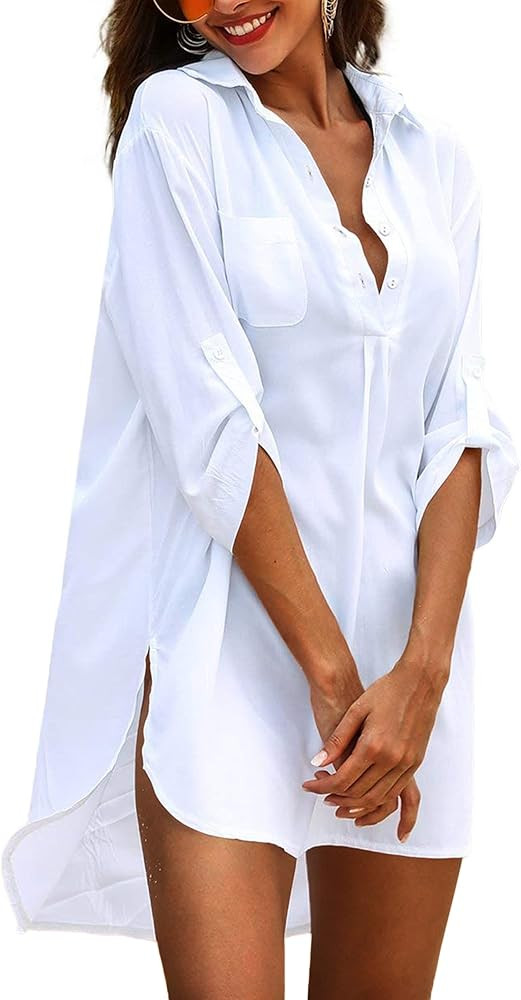 Ekouaer Women's Cover Up Shirt Swimsuit Beach Bikini Beachwear Bathing Suit S-3XL | Amazon (US)