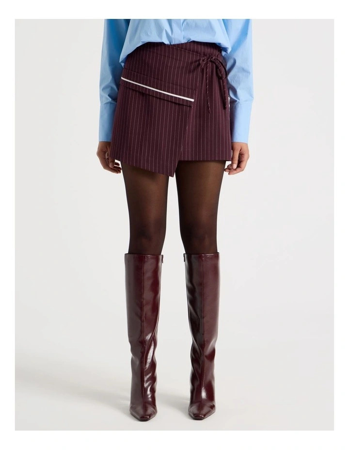 BlaqPinstripe Wrap Mini Skirt in Wine | Myer