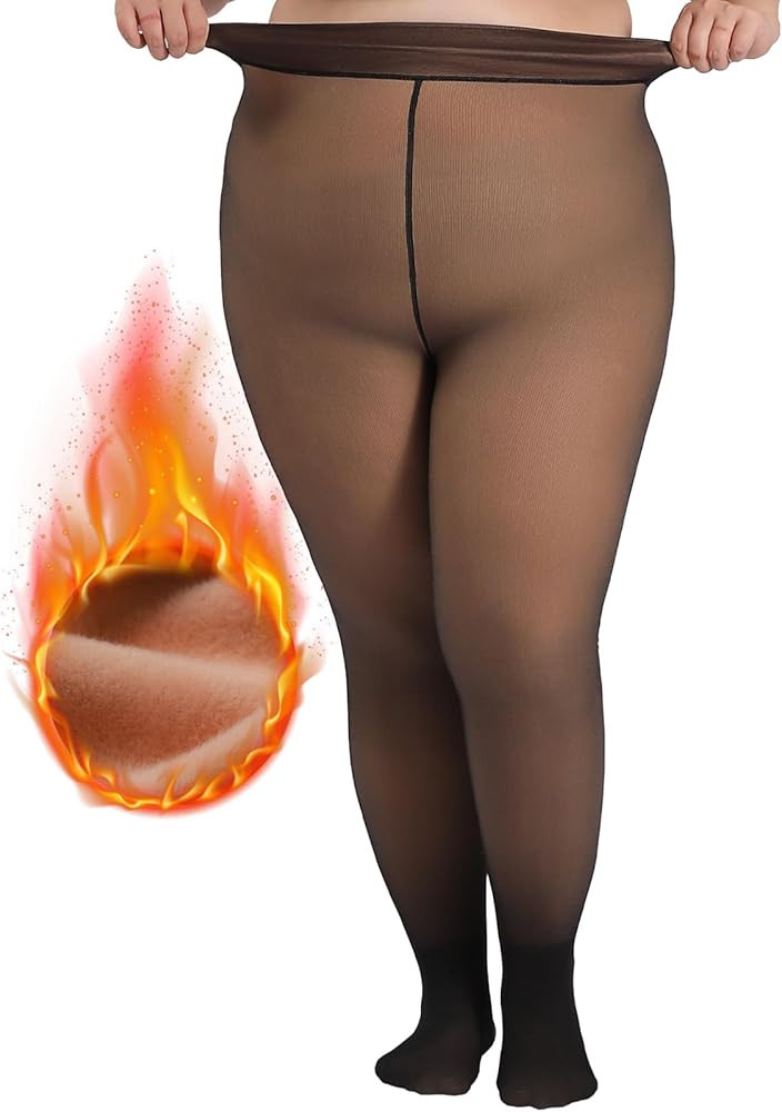 DancMolly Fleece Lined Tights Women Plus Size Fake Translucent Warm Thick Thermal Legging High Wa... | Amazon (US)