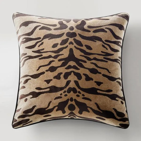 Bronze Tiger Black Piping Velvet Pillow 22" x 22" | Z Gallerie