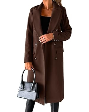 IDEALSANXUN Womens Long Wool Coat Double Breasted Trench Coat Fall Winter Clothes | Amazon (US)