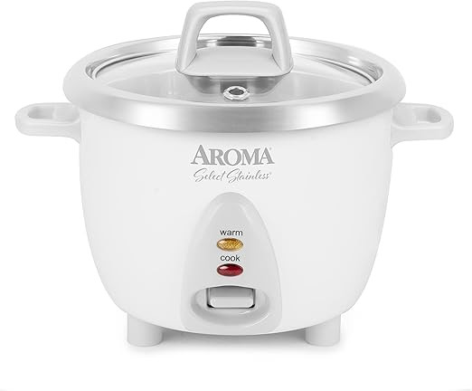 AROMA® Select Stainless® Rice Cooker, 3-Cup (Uncooked) / 6-Cup (Cooked), Stainless Steel Inner ... | Amazon (US)
