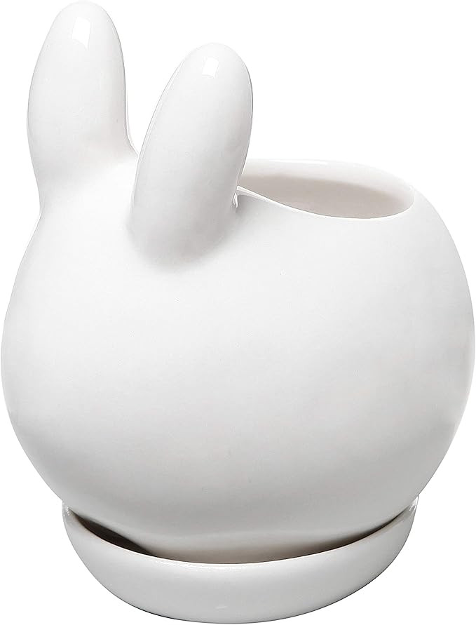 MyGift Mini Ceramic Bunny Planter, Decorative Rabbit Design White Small Flower Pot Succulent Plan... | Amazon (US)