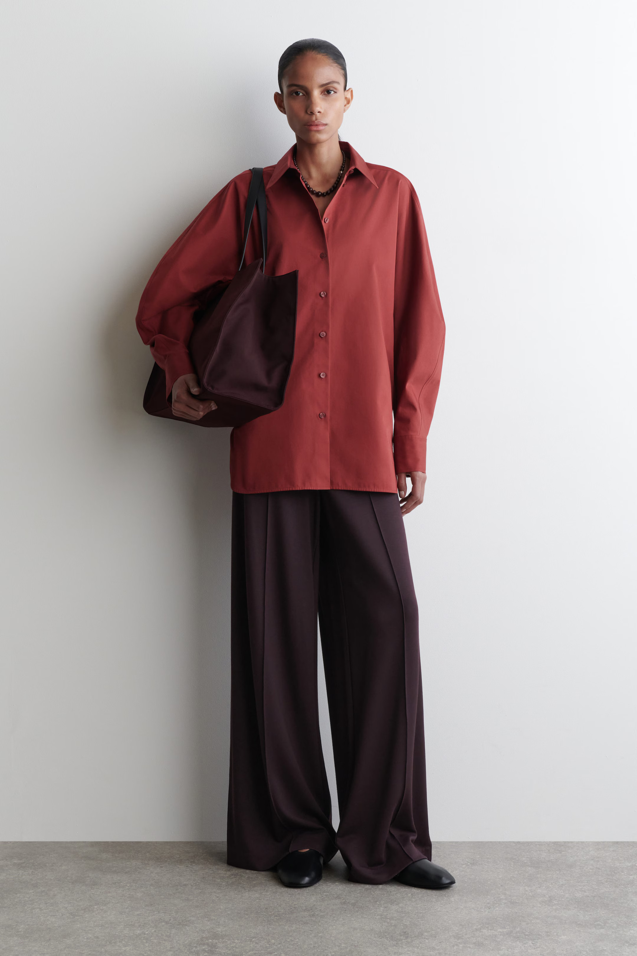 ROUNDED PIMA COTTON SHIRT - DARK RED | COS AU | COS (AU)