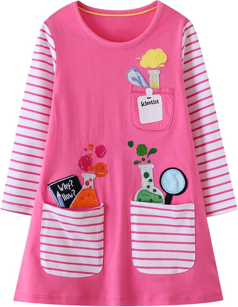 Hongshilian Girls Cartoon Dress Applique Party Dresses Casual Jersey Cotton Long-Sleeved | Amazon (US)