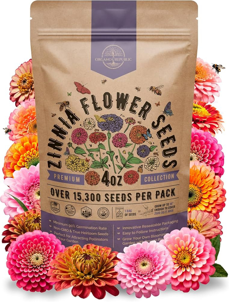 Zinnia Seeds Pack 4 oz - Over 15,300 Non-GMO Heirloom Zinnia Seeds for Planting, Annual Flowers i... | Amazon (US)